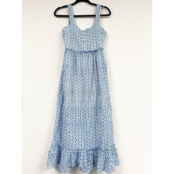 Blue and White Eyelet Tank MIDI Dress - Picture 2 of 10